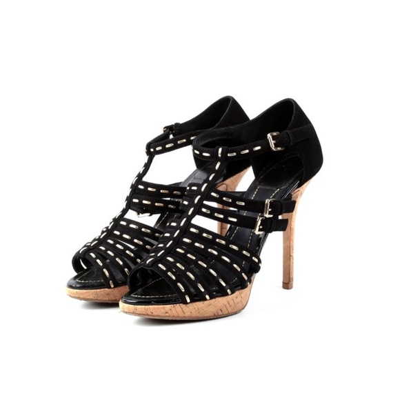 CHRISTIAN DIOR Gladiator Black and Gold Heels - Picture 1 of 3